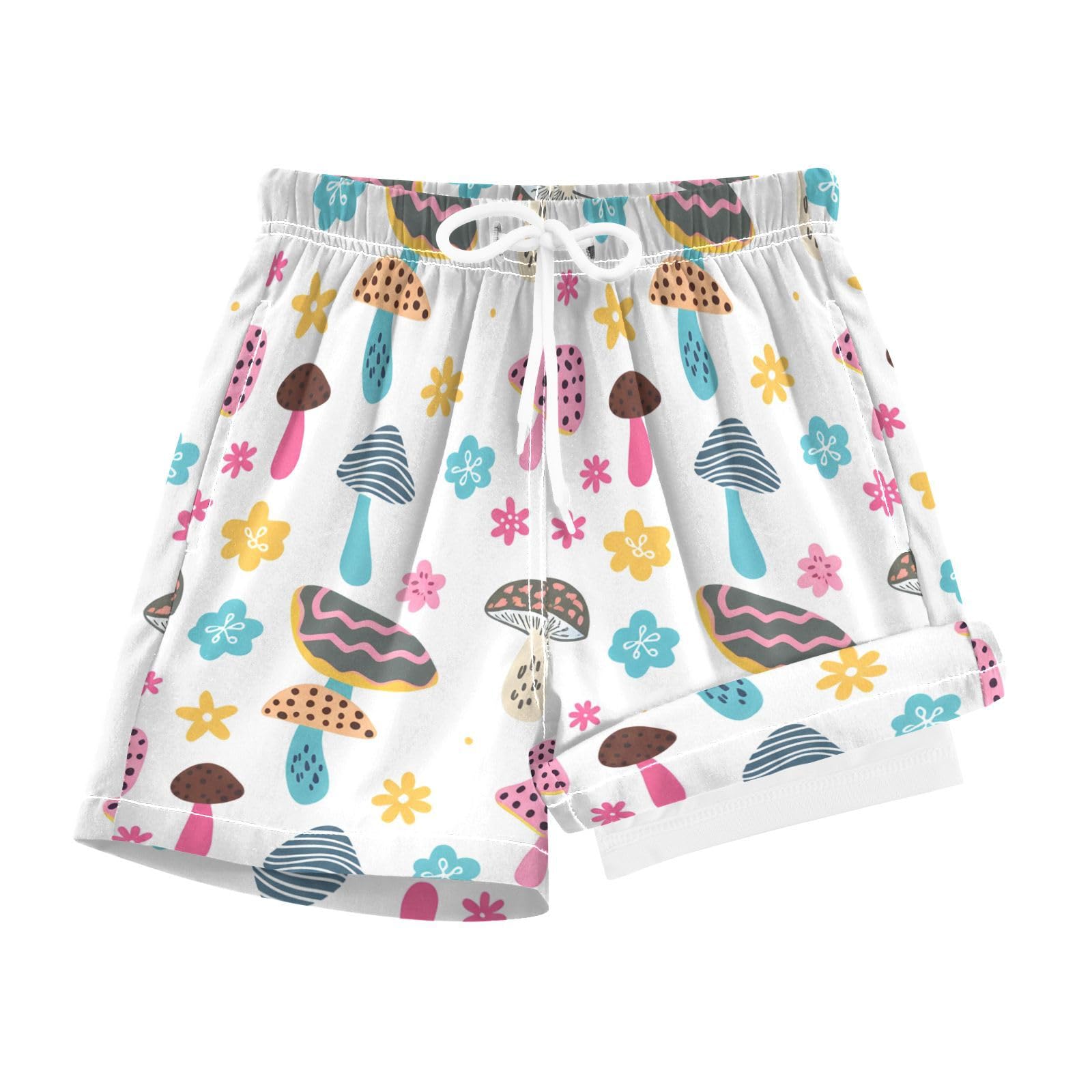 YANENDIE Boy Swim Trunks with Compression Liner Hand-Drawn Mushrooms Boys Swim Shorts Quick Dry Beach Shorts