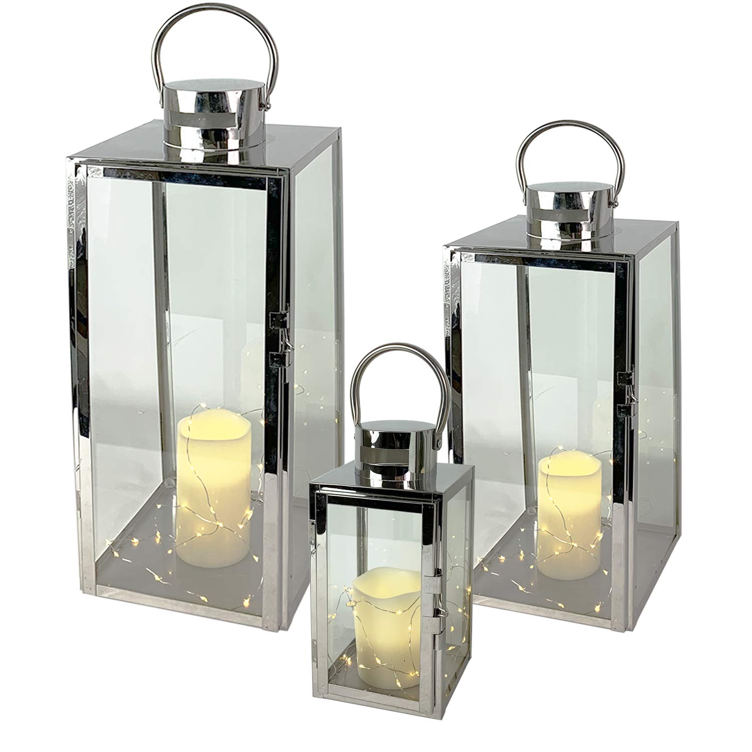 Ensemble élégant de 3 lanternes de jardin en acier inoxydable avec finition or r