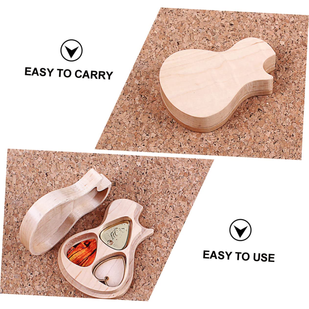 HEMOTON Scatola Per Plettri Per Chitarra in Legno Fatta Mano Di Plettri Inclusi Accessorio Per Chitarra Design Forma Di Comodo Per Riporre e Trasportare