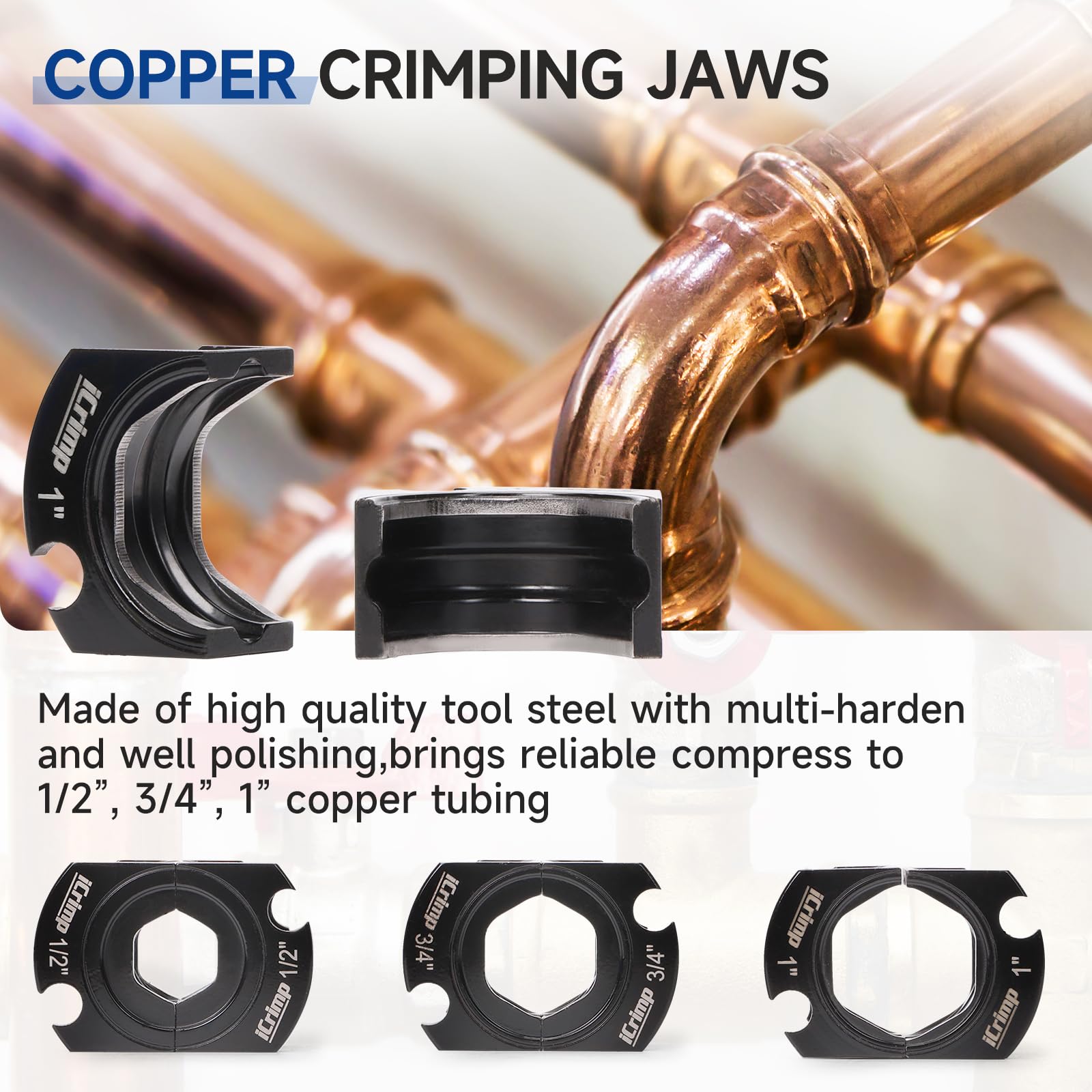 IWISS - Herramienta de crimpado para tubos de cobre con mandíbula de 1/2", 3/4" y 1" Viega, MrPex, Apollo, Nibco, Propress, REMS, Elkhart, conex, accesorios para tubería de cobre