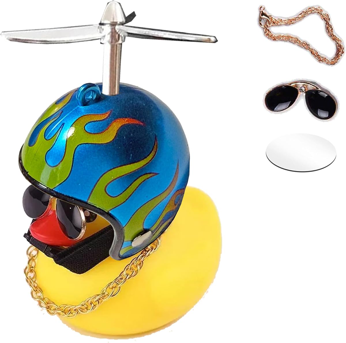 Duck Bike Bell, Cute Rubber Yellow Duck Bicycle Accessories LED Light Propeller Cool Flame Mirror Helmet Squeeze Horns for Cycling Motorcycle Handlebar Bicycle
