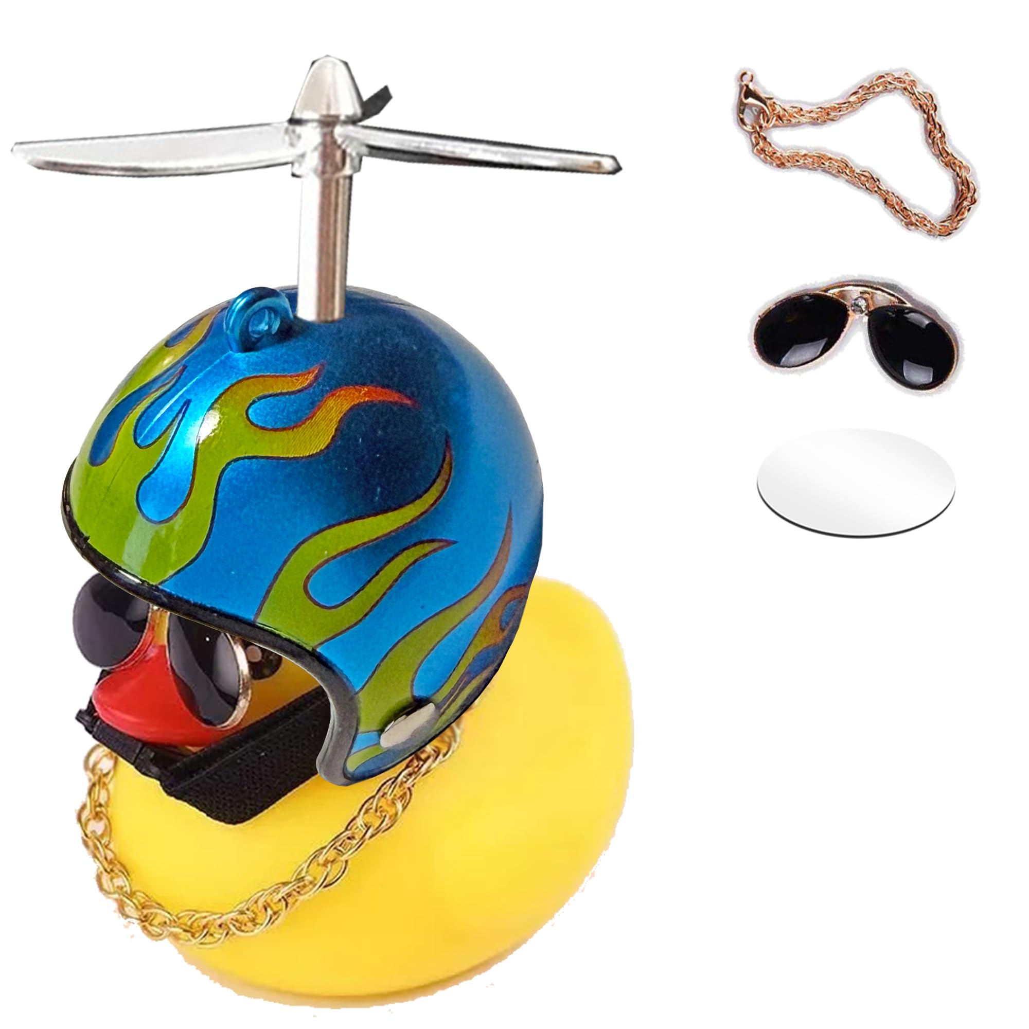 ACEDOAMARE Duck Bike Bell, Cute Rubber Yellow Duck Bicycle Accessories LED Light Propeller Cool Flame Mirror Helmet Squeeze Horns for Cycling Motorcycle Handlebar Bicycle (Matte blue&Silver fan)