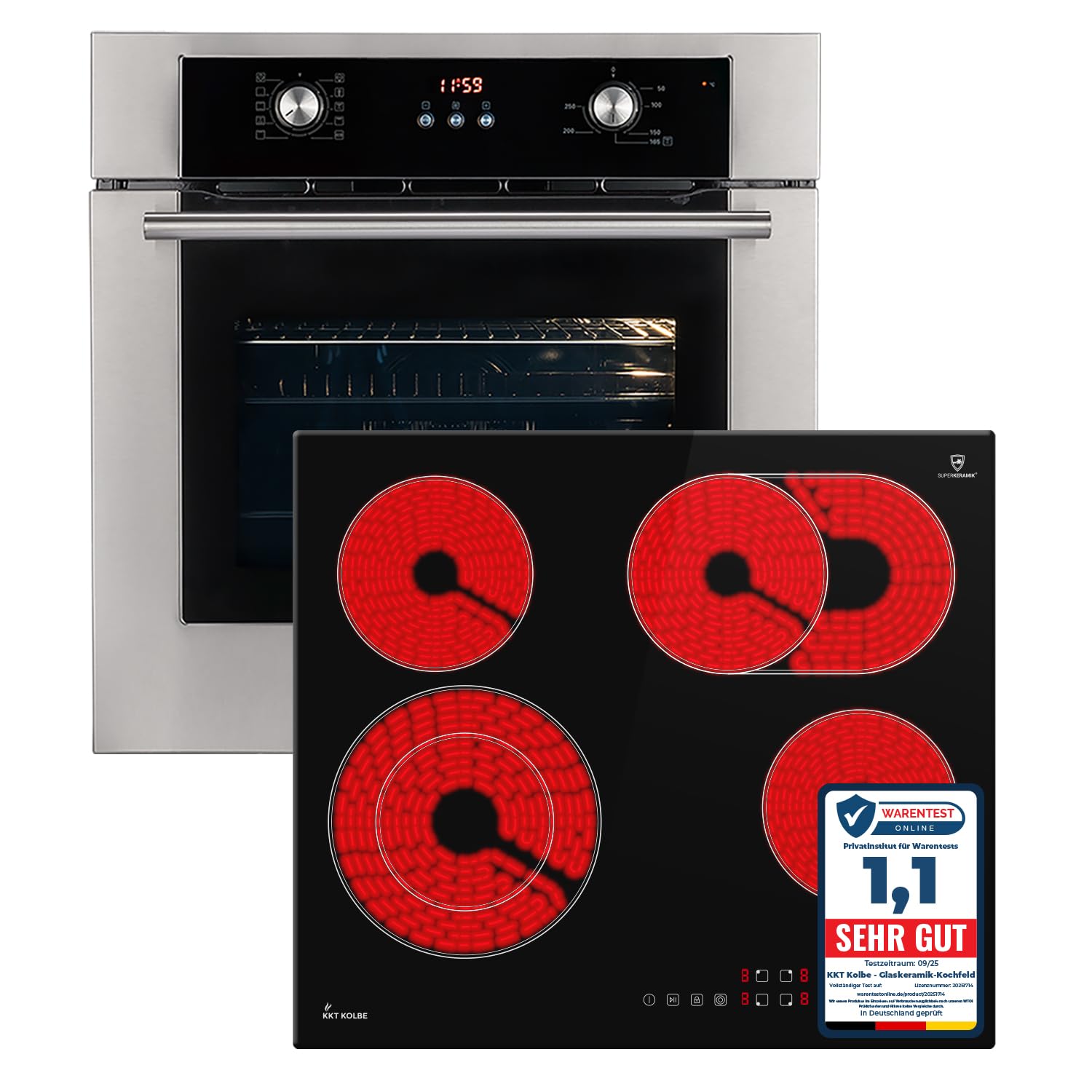 KKT KOLBE Autarkes Herdset | 60cm Einbaubackofen BO8810SS | 59cm Kochfeld CH5901RL | Grill | Heißluft | Teleskopauszüge | Automatik-Timer | Wärmeschutzverglasung | Kindersicherung | SET8810CH59RL