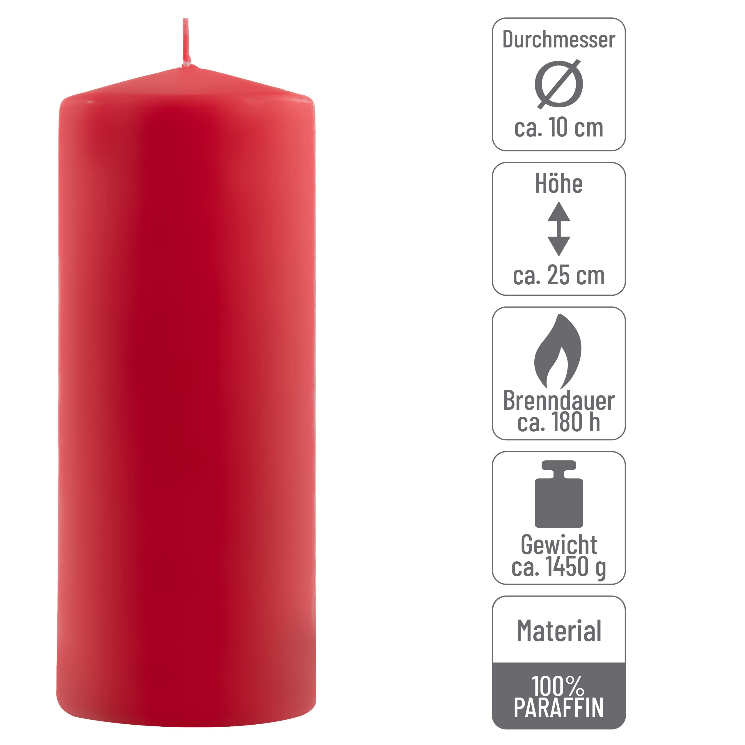 Stumpenkerze rot Höhe 25 cm Ø 10 cm lange Brenndauer Rund-Kerze Säulenkerzen Kerzen-Deko Tafelkerzen Weihnachts-Kerzen Hochzeit Xmas (6)