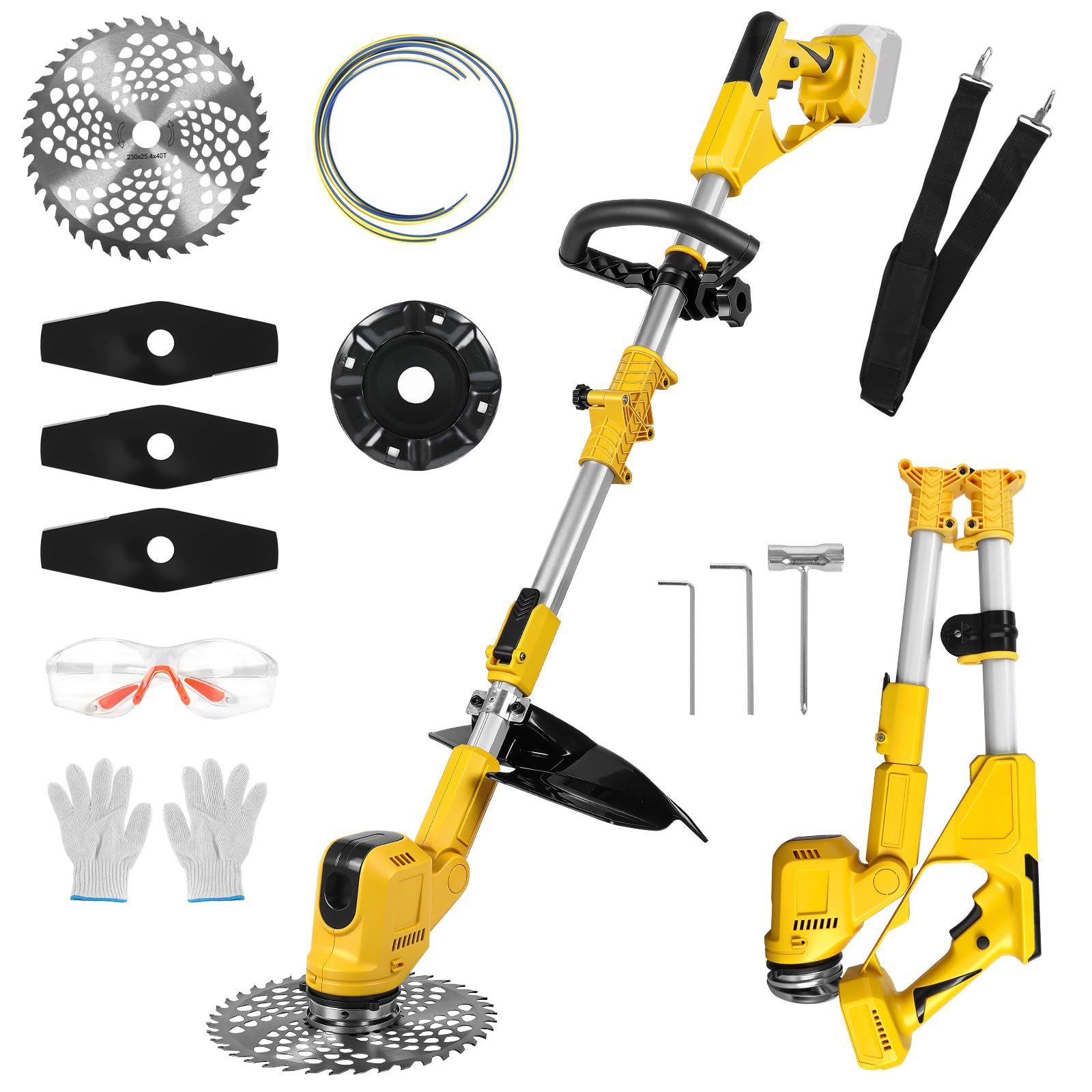Cordless Trimmer Compatible with Dewalt 18V 20V Battery, 3 in 1 Grass Trimmer and Weed Wacker, Brushless Motor with 9000 RPM Cutting Φ9 Inch (Battery not Include)