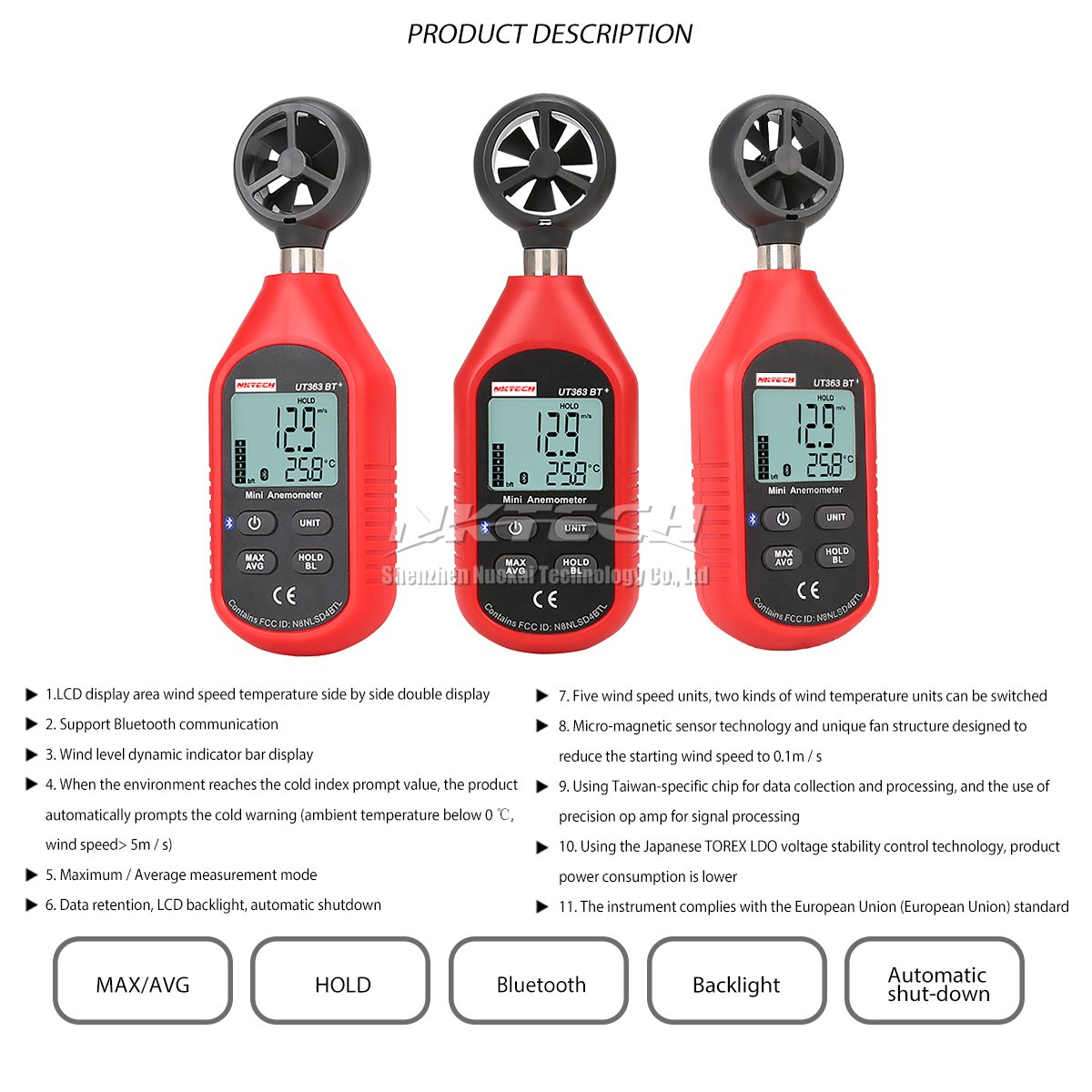 UT363BT - Misuratore digitale Bluetooth per anemometro di velocità del vento, per tempo massimo/min, raccolta dati meteo per attività all'aperto, windsurf, vela, surf, pesca con cacciavite TL-1