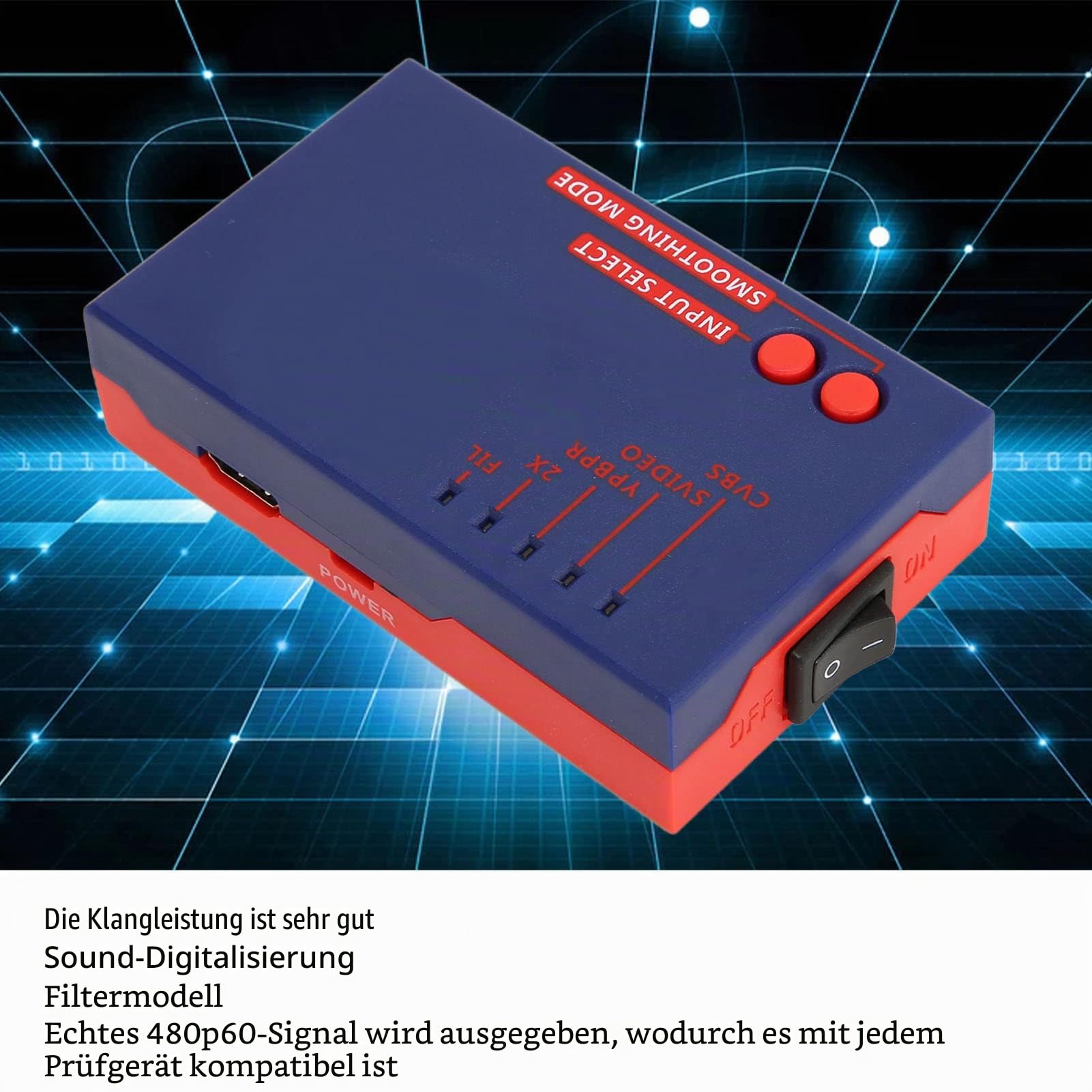 Retroscaler2x AV Zum HDMI -Konverter - Multiplikator mit Null -Latenzlinie, Unterstützt NTSC & PAL, 240p/480i/288p/576i Bis 480p/576p Upscaler für Retro -Gaming -Konsolen (Blau)