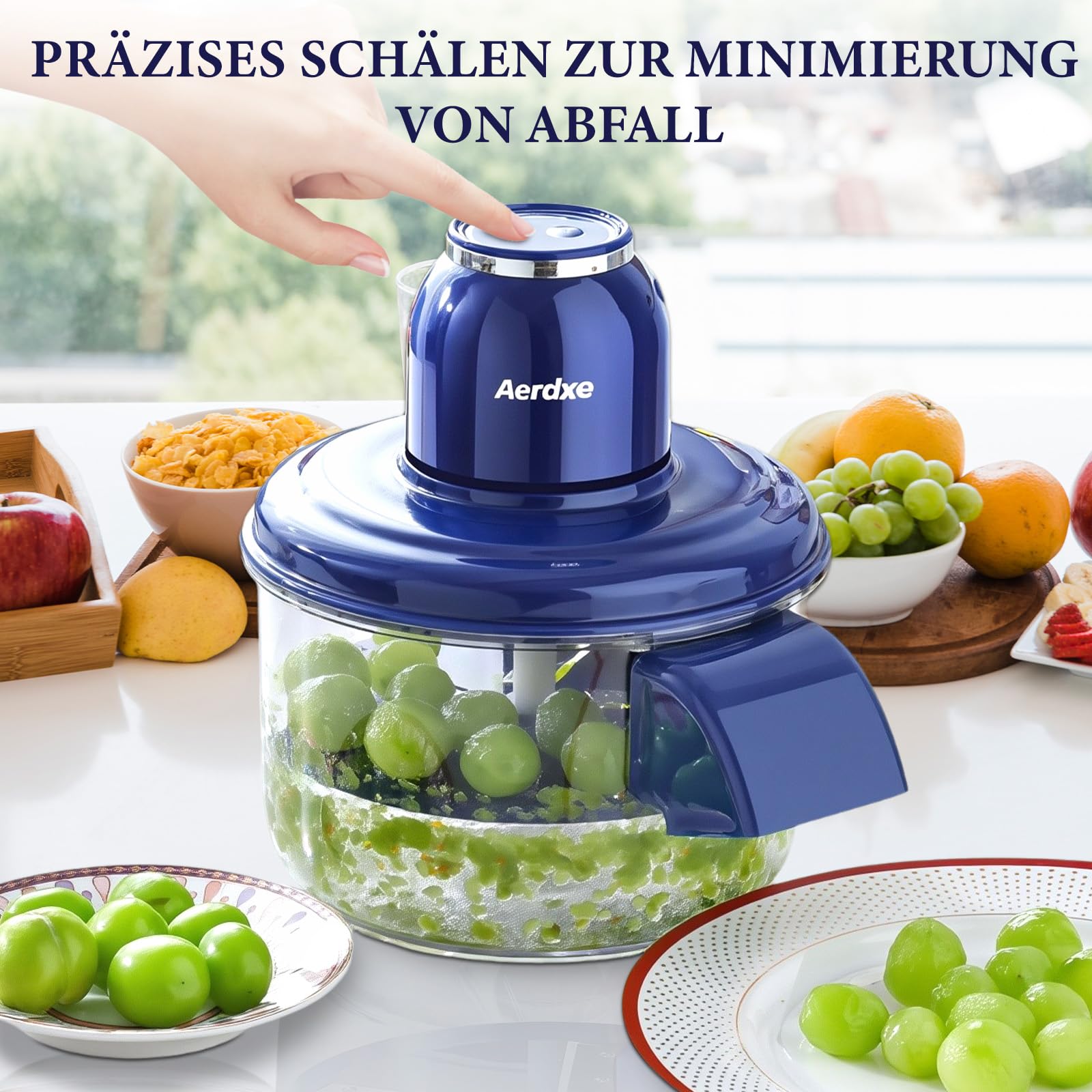 Sharplace Sparschäler Automatischer für Obst & Gemüse, Elektrischer Gemüseschäler, USB Recahrgeable Schälmaschine mit Scharfer Klinge Universal für Zuhause & Picknick, Trauben, Kirschen, Tomaten, Blau