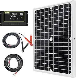 Kit de painel solar TP-solar monocristalino 20 W 12 V com controlador de carga solar de 10 A + cabo de extensão com clipes de bateria, terminal de anel de vedação para sistema de RV Marine Boat Off Grid