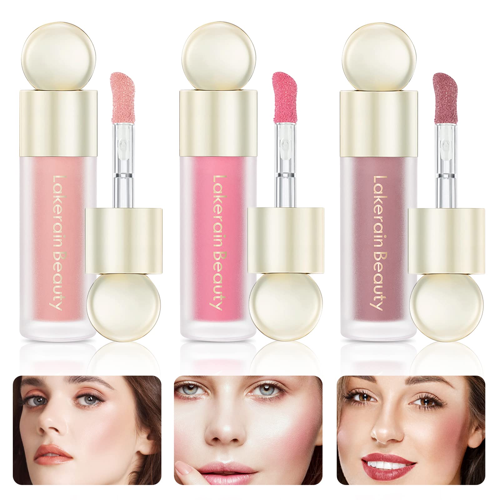 Juego de 3 Colores Colorete Líquido, Blush Liquido, Blush en Crema, Colorete Resistente al Agua De Aspecto Natural, Larga Duración Fácil de Aplicar