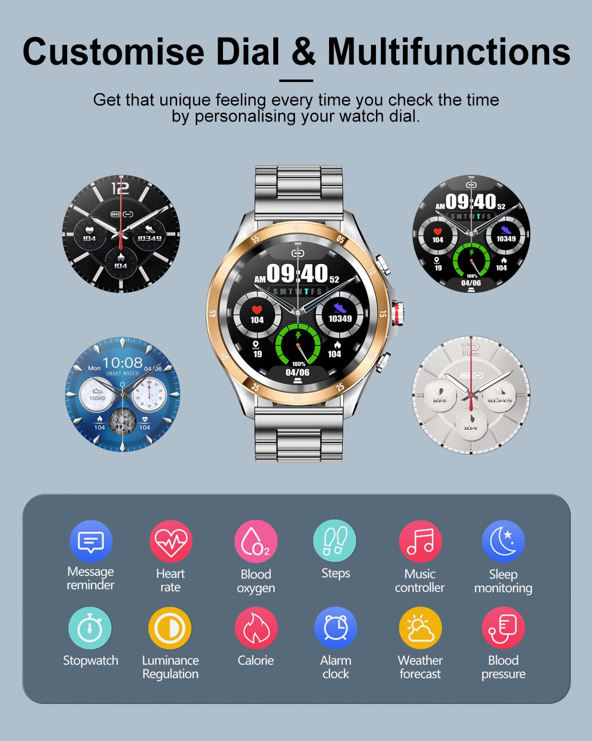 Smartwatch Uomo con Chiamata Bluetooth e Risposta Vivavoce , Orologio Fitness Impermeabile con Cardiofrequenzimetro, SpO2, Notifiche Messaggi, Contapassi, Cronometro Orologio Sportivo per Android iOS