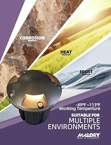 Vista 48 de MALORY Luces de paisaje de bajo voltaje, (4.6 pulgadas de alto), cubierta superior de latón de 12 V para exteriores, luces LED para paisaje, camino
