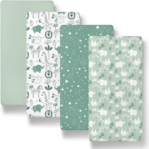 The Peanutshell Juego de sábanas ajustables para moisés, ajuste universal para colchones ovalados, rectangulares, de reloj de arena, animales de