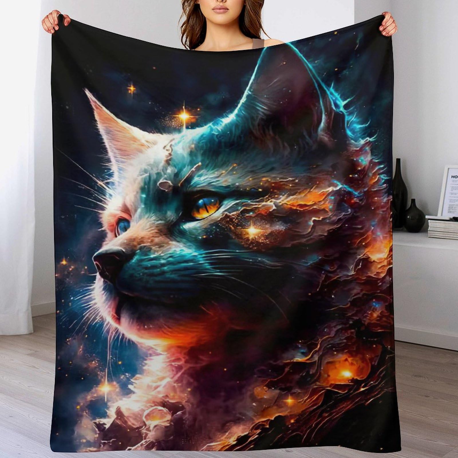 Manta de franela para sofá con estampado de gato y forro polar de felpa para cama