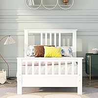 Vista 3 de Merax Base de cama individual, cama de plataforma individual con cabecero, marco de cama de madera tamaño individual para niños, no necesita caja