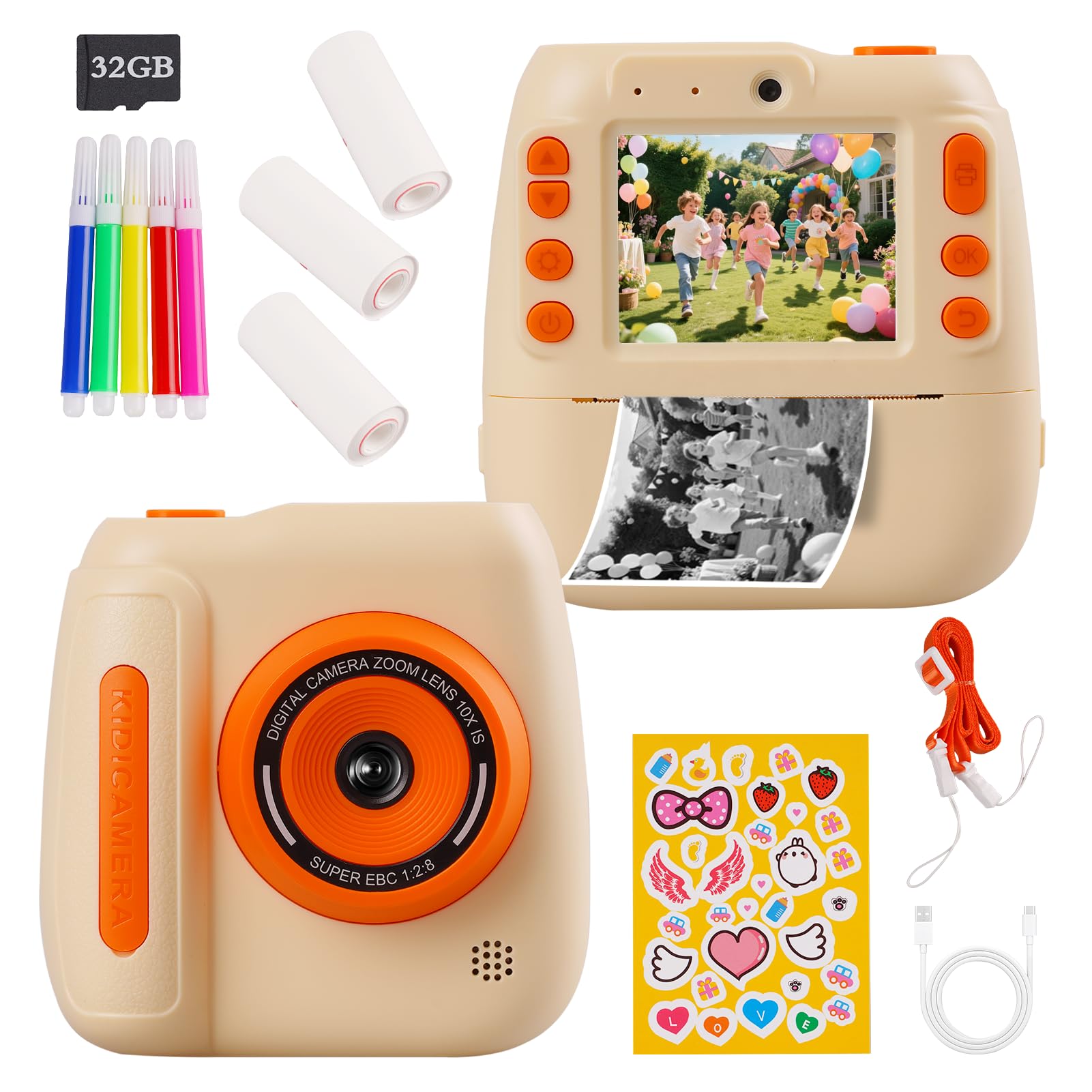 Sofortbildkamera Kinder, 48MP 1080P HD Kinderkamera mit Drucker & 32GB Karte, Duale Kamera 10-Fach Zoom 2,4 Zoll IPS Bildschirm, Geburtstagsgeschenk Weihnachten Spielzeug ab 3-12 Jahre Mädchen Jungen