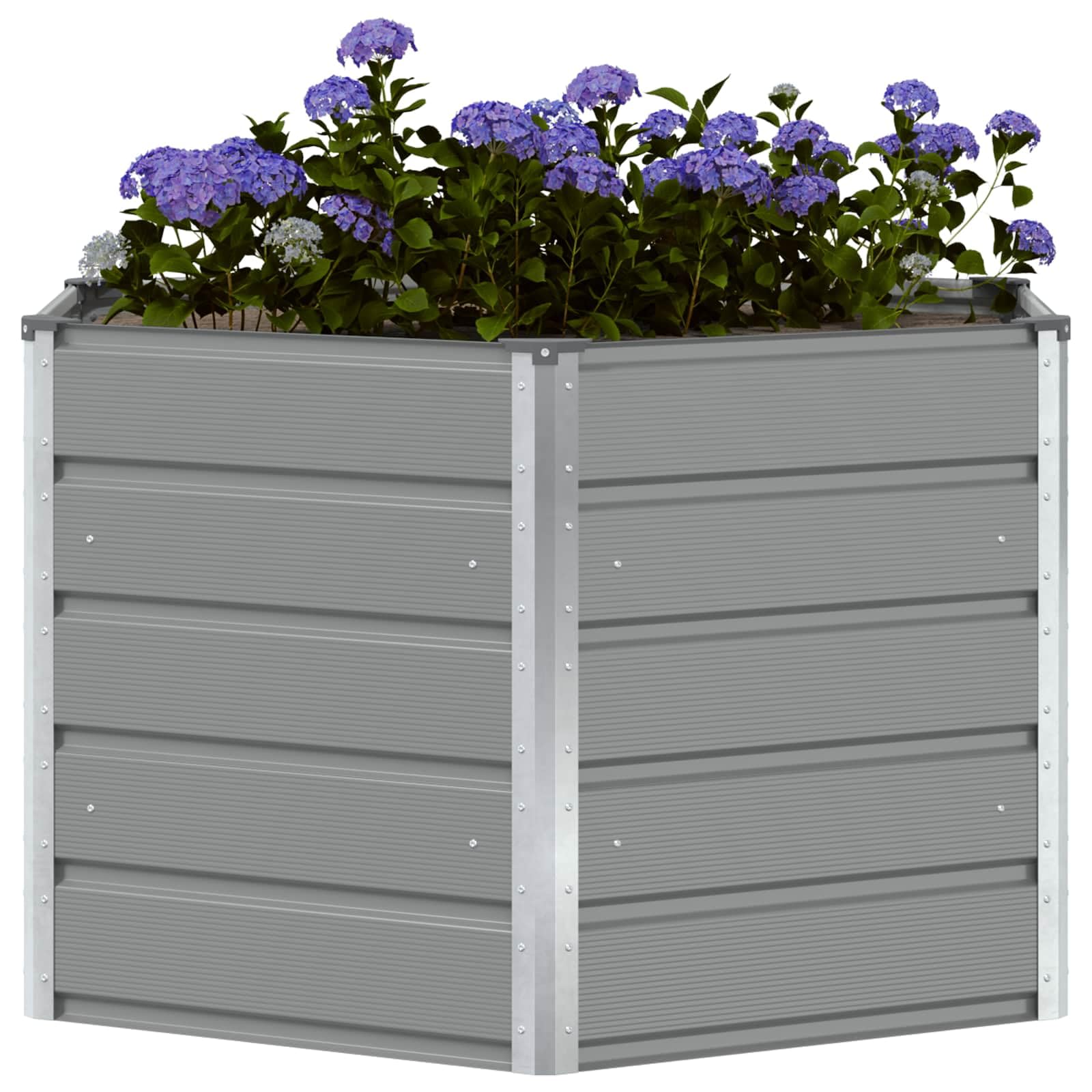 Pflanzkübel Hellgrau aus Stahl 129 x 129 x 75 cm sechseckig für Garten Balkon Terrasse, blumentopf pflanzgefäß balkonkasten mit Drainage und wasserspeicher, winterhart für draußen Indoor