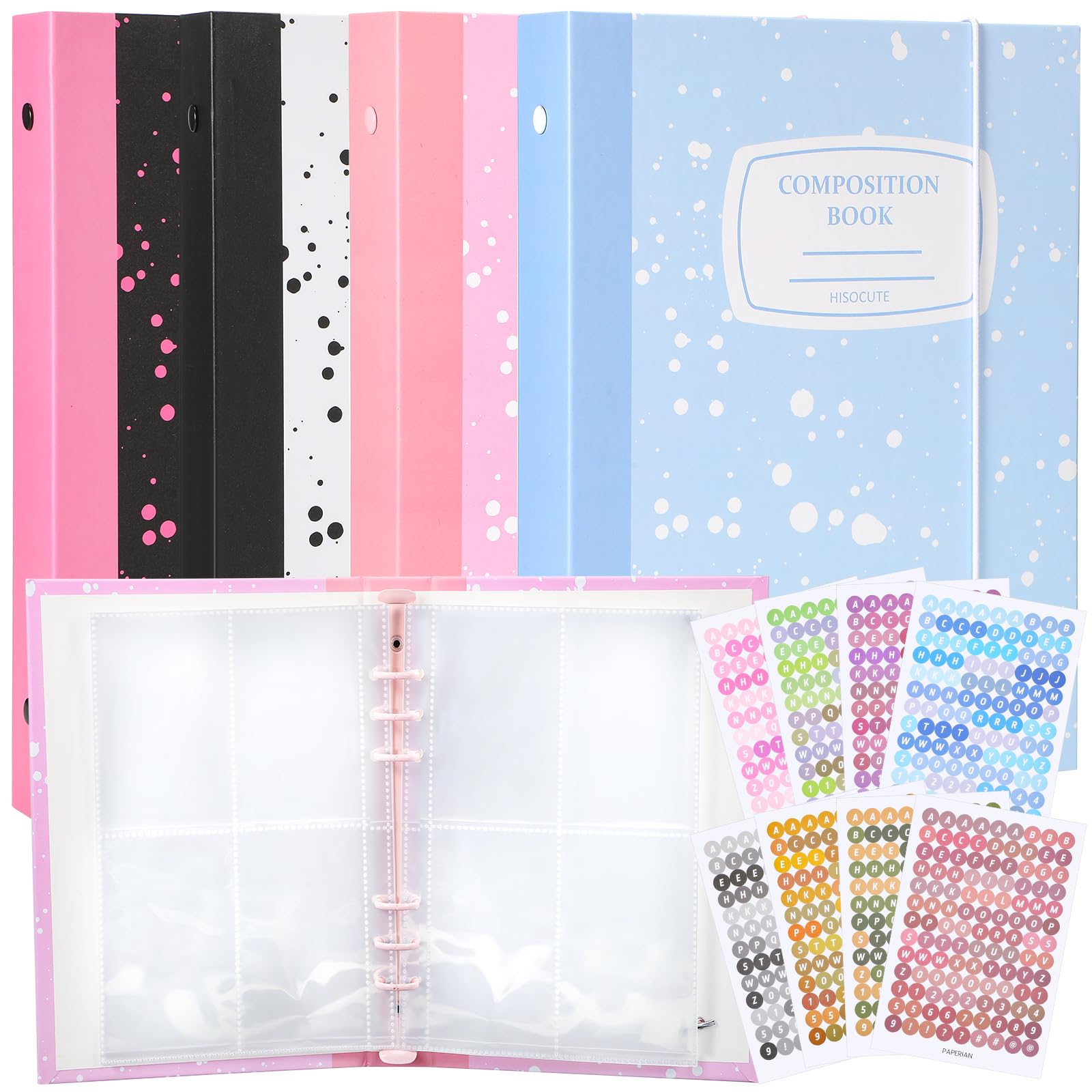 Honoson 4 raccoglitori per foto Kpop, formato A5, con 20 tasche e 160 tasche, 6 anelli interni di ricarica e adesivi, porta foto Kpop, per conservare foto e biglietti (motivo a spruzzi)