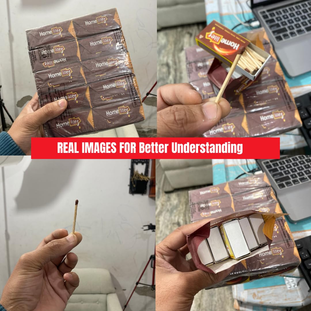 (Pack of 50 Match Box) Premium Match Box with Safety Wooden Matchsticks for Home & Kitchen | Household Strike Anywhere Matches | Candle Lighting, Puja & Fire Starter Matchsticks 4