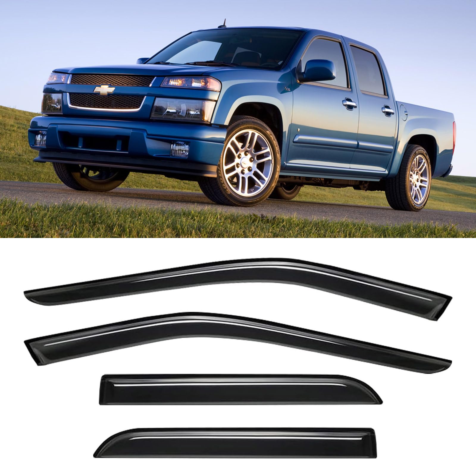 in-Channel Window Visors Rain Guards for 2004-2012 Chevy Colorado Crew Cab, Window Vent Wind Deflectors Shades for 04-12 GMC Canyon