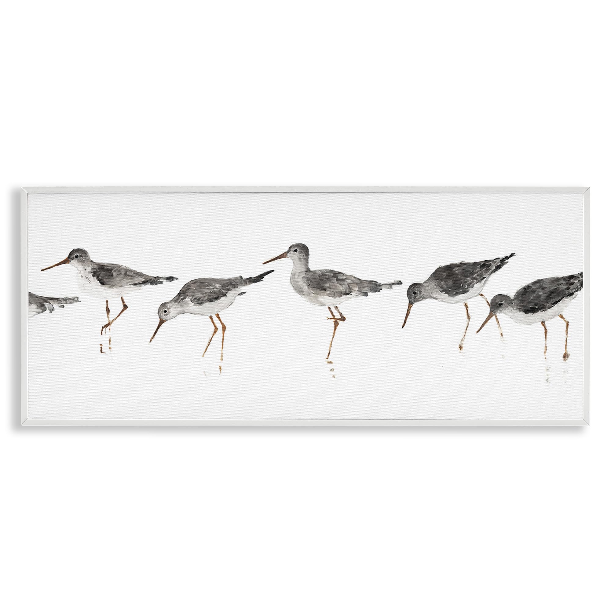 Stupell Industries Beach Bird Sandpipers Minimal Grey Painting, Designed by Avery Tillmon Wall Art, 13x30, White Framed