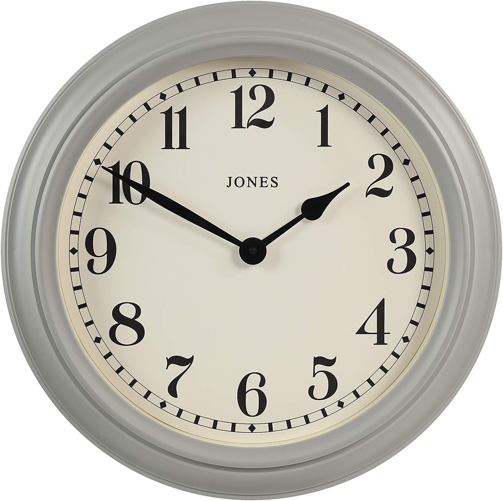 Jones Clocks® The Opera House Extra Large Wall Clock - Home Décor - Living Room Clock - Designer Clock - Arabic Numeral Clock - Decorative Case - 50cm Wall Clock (Pepper Grey)