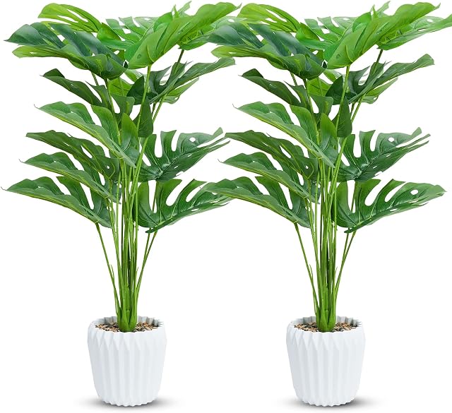 Yuanlne Set of 2 Fake Plants 28" Tall Artificial Plants Indoor Artificial Monstera,Faux Tropical large artificial plant suitable for Home Office Living Room Decor