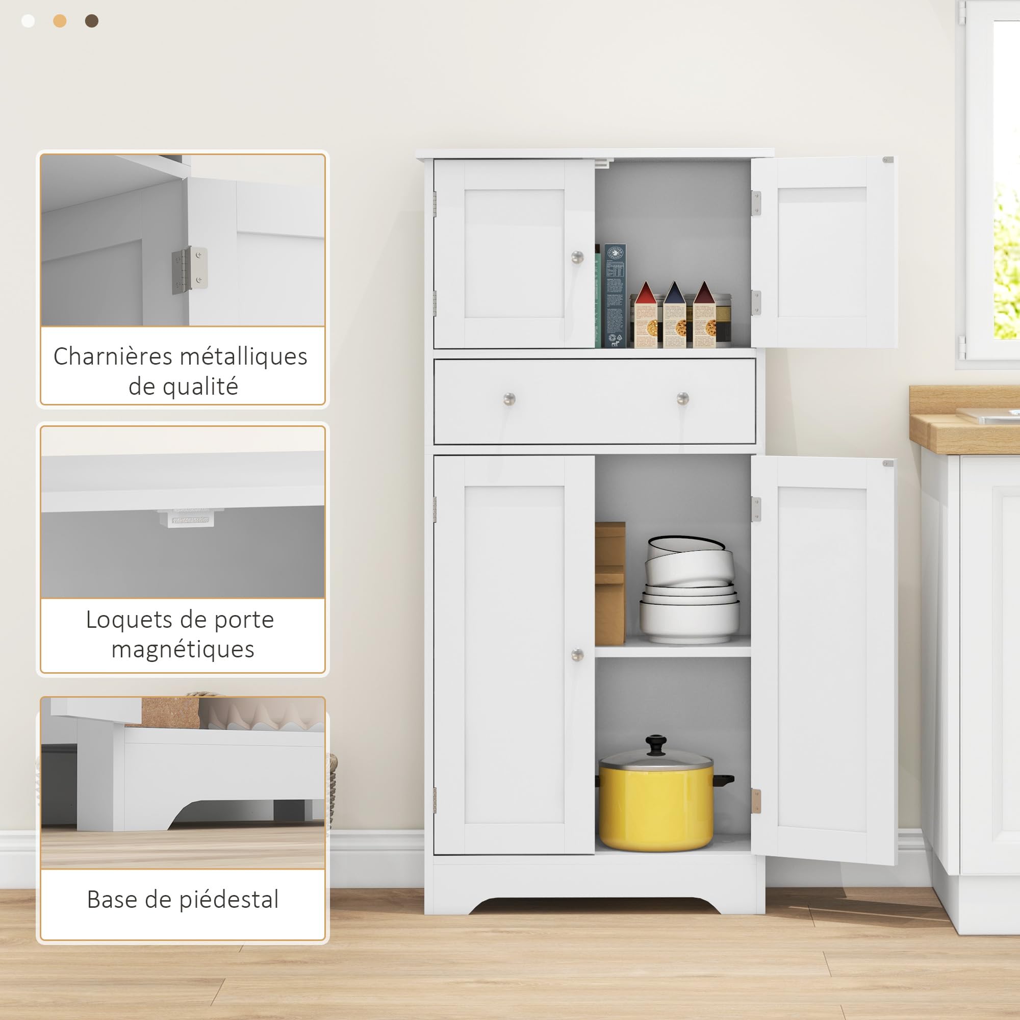HOMCOM Armadio da cucina a buffet in stile moderno con armadietti, ripiani regolabili, cassetto, per sala da pranzo, soggiorno, 60 x 30 x 128 cm, bianco