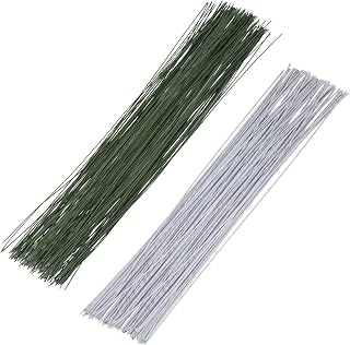 100 piezas de alambre de tallo floral, tallo de ramo de color blanco y verde calibre 22, banquetes de ramo, manualidades de flores de bricolaje