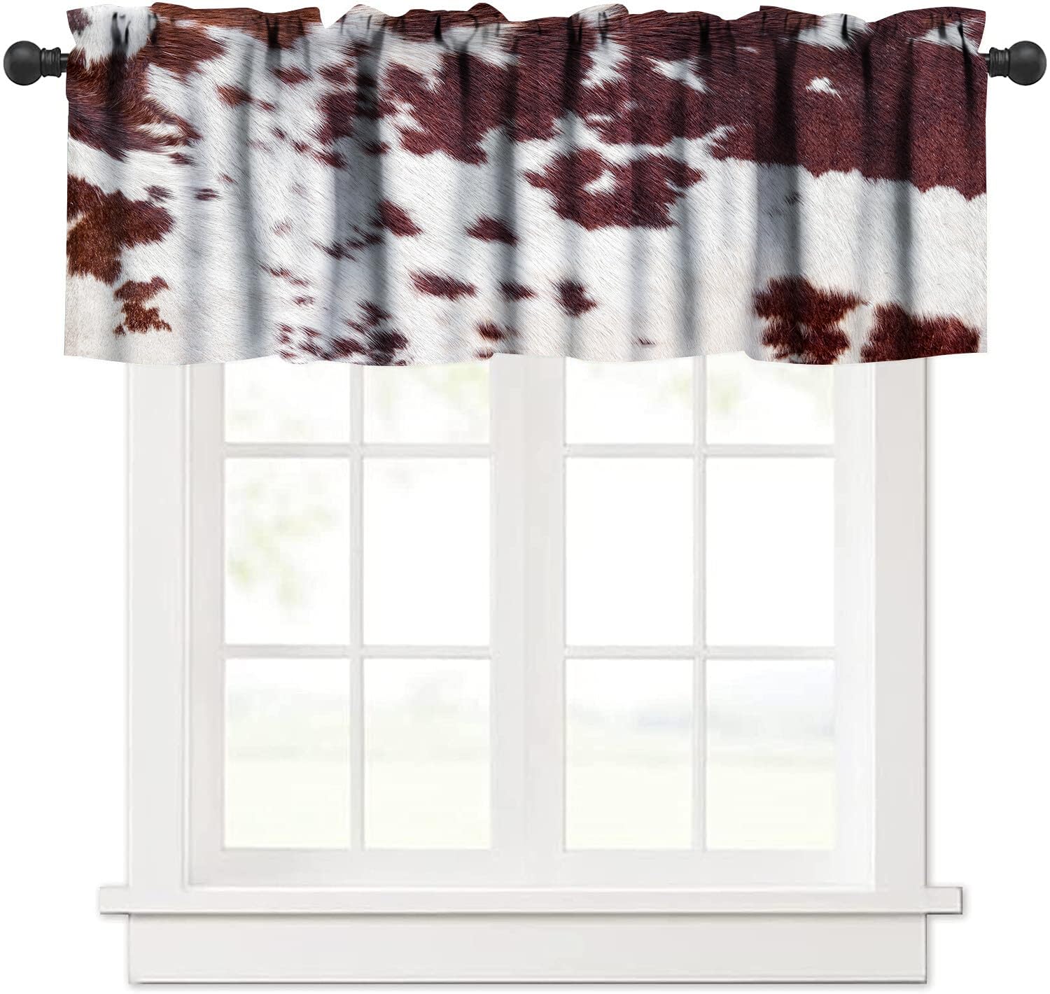 Cenefa decorativa para ventana con estampado de piel de vaca retro, cortina corta de 137x45