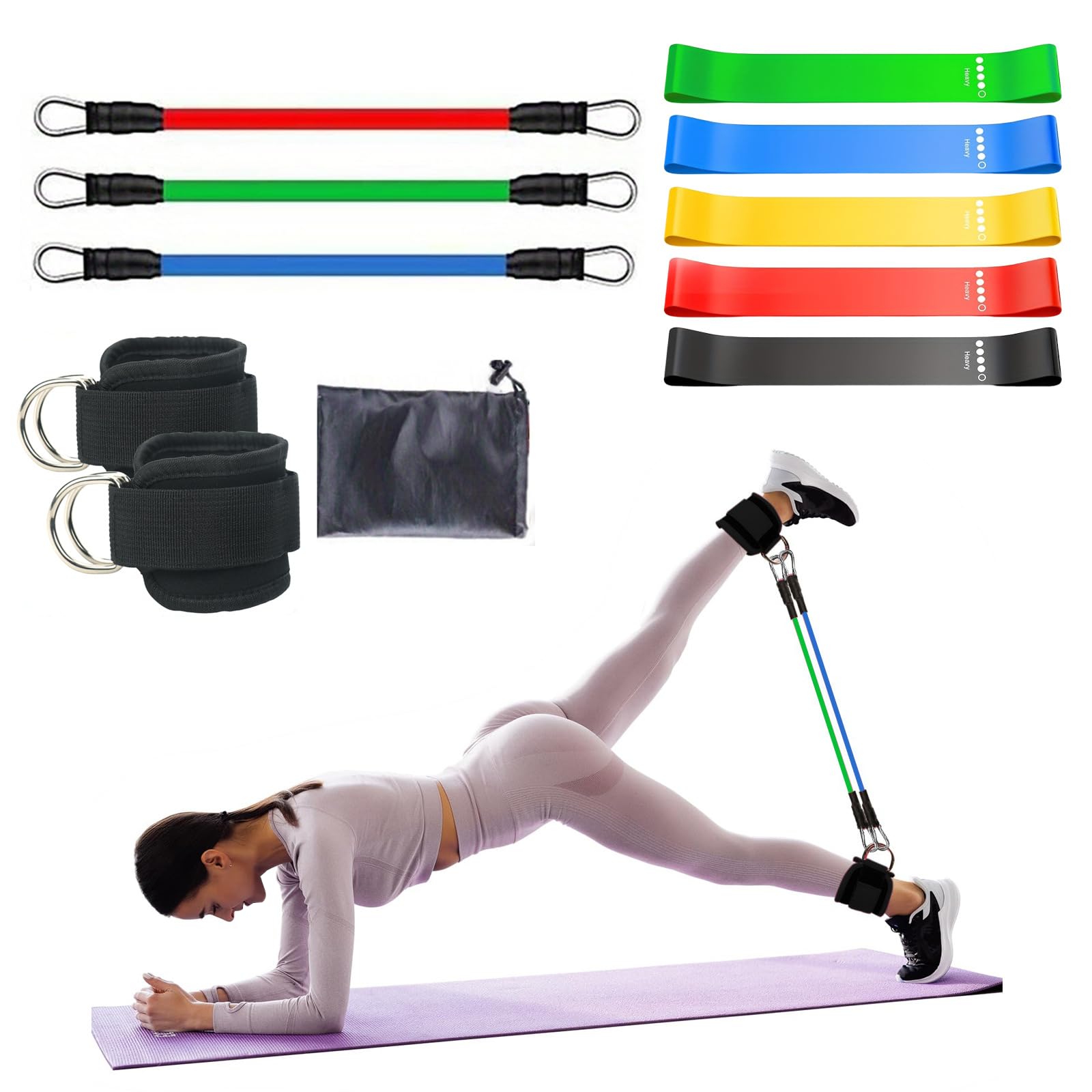 Resistance Bands Set, Ankle Resistance Band with Cuffs & Glute Exercise Band, Weight Bands for Working Out - Home Gym Workout Equipment, Booty Building, Pilates, Rehab, Physical Therapy