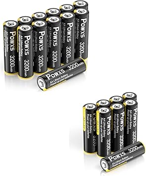 مجموعة بطاريات ليثيوم AA من POWXS - عبوة من 8 و12 عبوة، بطاريات ليثيوم حديدية AA بقوة 1.5 فولت، سعة فائقة 3200 مللي أمبير في الساعة لكاميرا Blink وجرس باب الفيديو والمصباح اليدوي والألعاب وجهاز التحكم عن بعد غير القابلة لإعادة الشحن