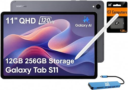 Samsung Galaxy Tab S11 AI Tablet, 11" 120Hz AMOLED 2X, 128GB Storage + 128GB SD Card, 12GB RAM, S Pen, 2K+ Touchscreen, Light & Slim, 18-Hr Long Battery Life, 13MP+12MP Camera, SM-X730, NA Version