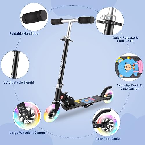 Miniatura 4 de Patineta para niños de 6 a 12 años  Patinete para niños con ruedas de luz LED y manillar ajustable de 3 niveles ligero y plegable de 2 ruedas Girly