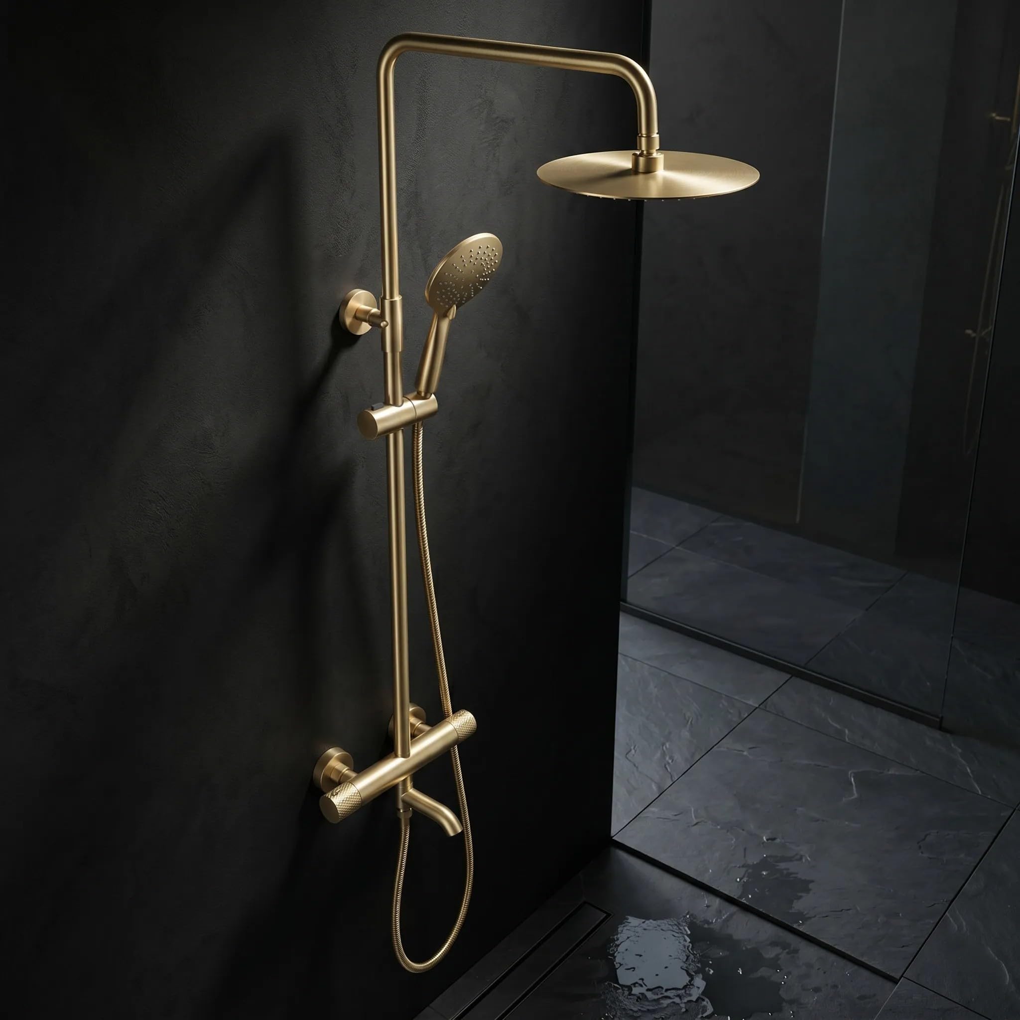 Rea zestaw natryskowy Lungo Diamond THERMOSTAT, Złoty Szczotkowany, 15x15x117cm