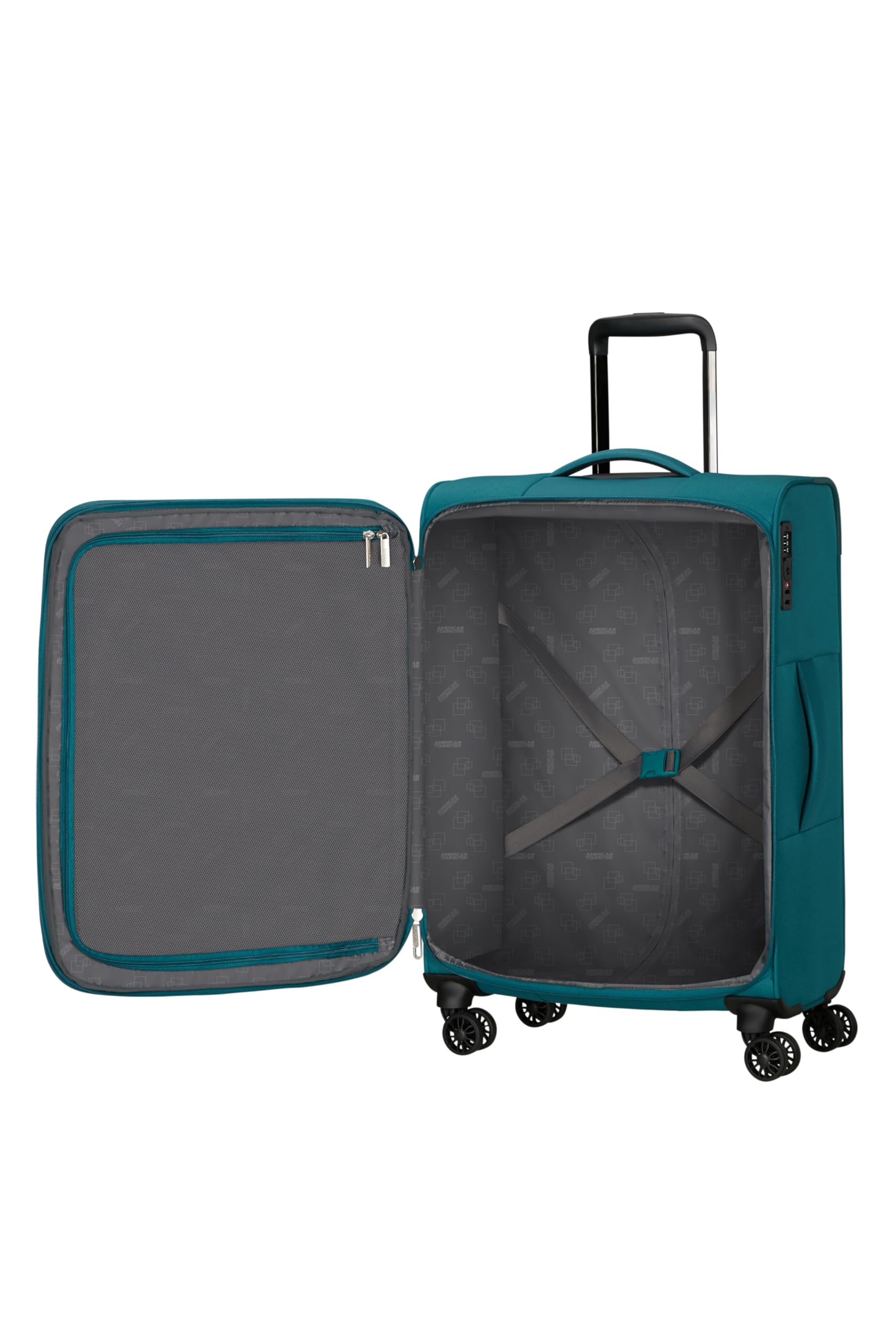 American Tourister Poproll - Set di 3 valigie morbide (Bagaglio a mano, Media, Grande), Leggero - Verde (Teal)