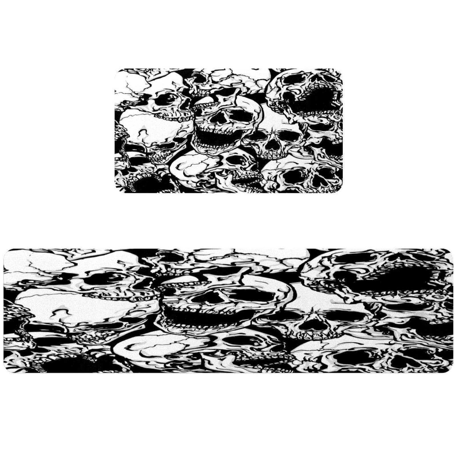 Tapete de cocina de 2 piezas alfombra absorbente pasillo lavable calaveras aterradoras
