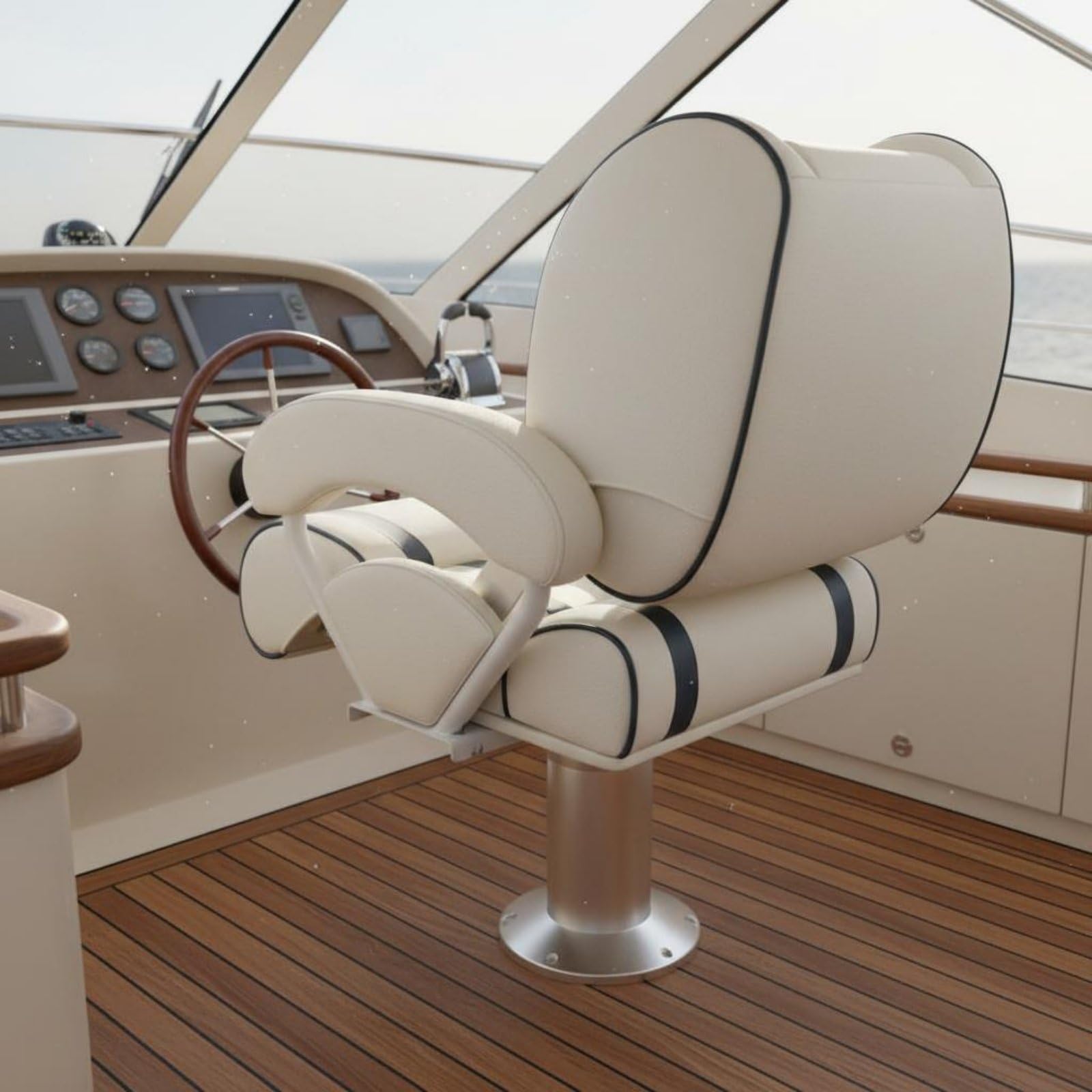 Gralara Marine Passenger Seat Sedia Barca Sedile Imbarcazione Poltrona Timoneria Convertibile con Schienale Regolabile in PU E Alluminio con Braccioli Adatta per Guida Crociera 60cmx63cmx36cm