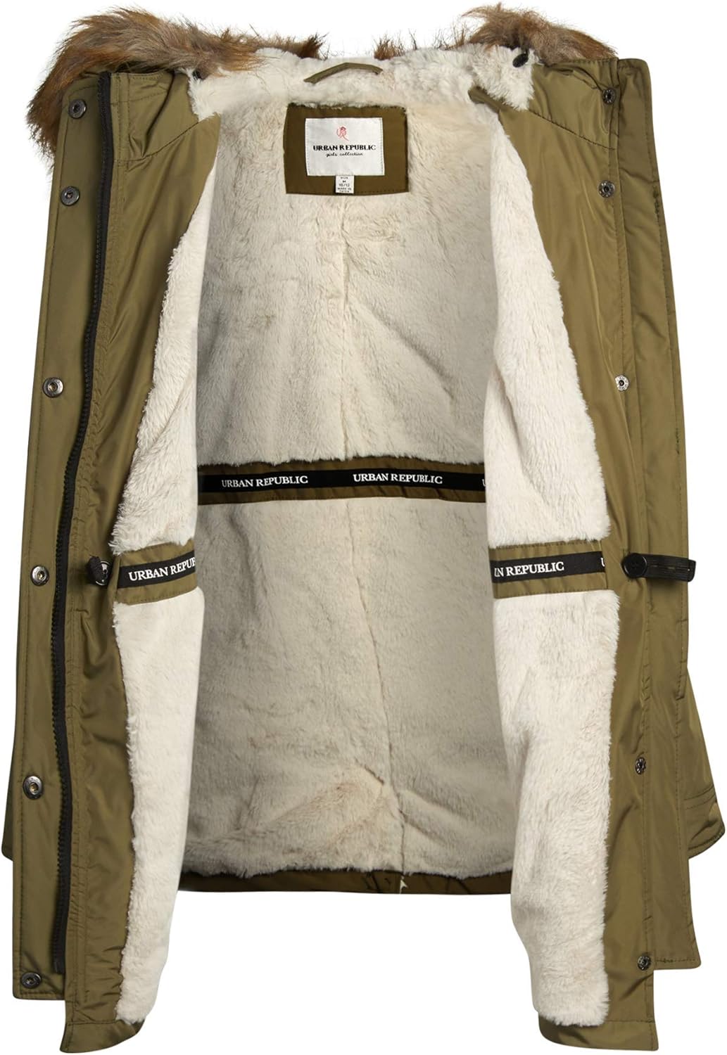 URBAN REPUBLIC Girls' Winter Coat - Heavyweight Anorak Jacket with Cream Fur Lining and Fur Trim Hood: Clothing, Shoes & Jewelry