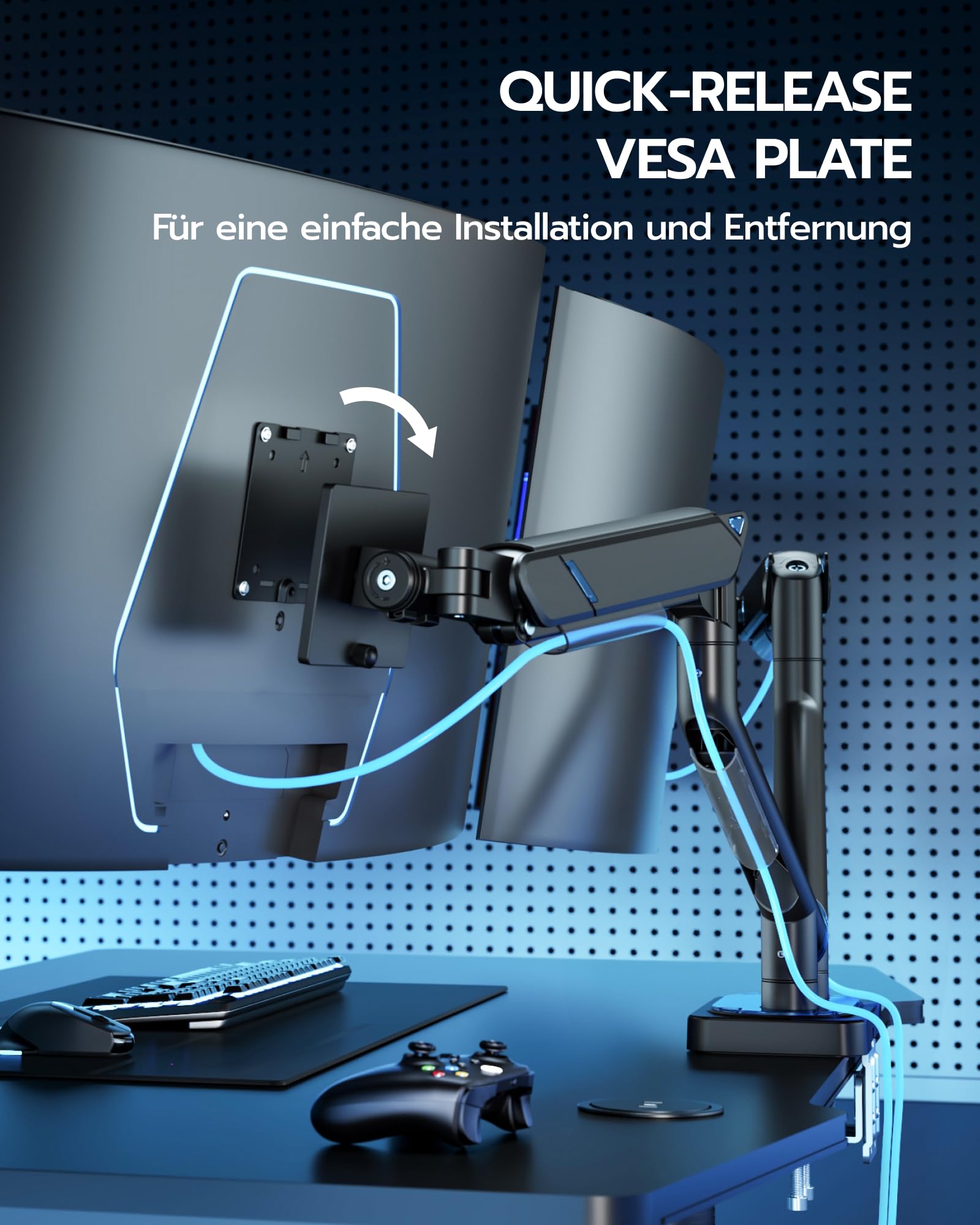 ARES WING Dual Monitor Halterung für 17-45 Zoll Bildschirme, Schwarz | Bildschirmhalterung 2 Monitore Gasfeder, Höhenverstellbar Schwenkbar Monitor Halterung, 2-20kg/arm，VESA 75/100 mm