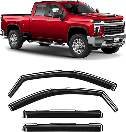 Voron Glass Protectores de lluvia extra duraderos en canal para Chevrolet (Chevy) SilveradoGMC Sierra 2500HD3500HD 2020-2023 Crew Cab, deflectores