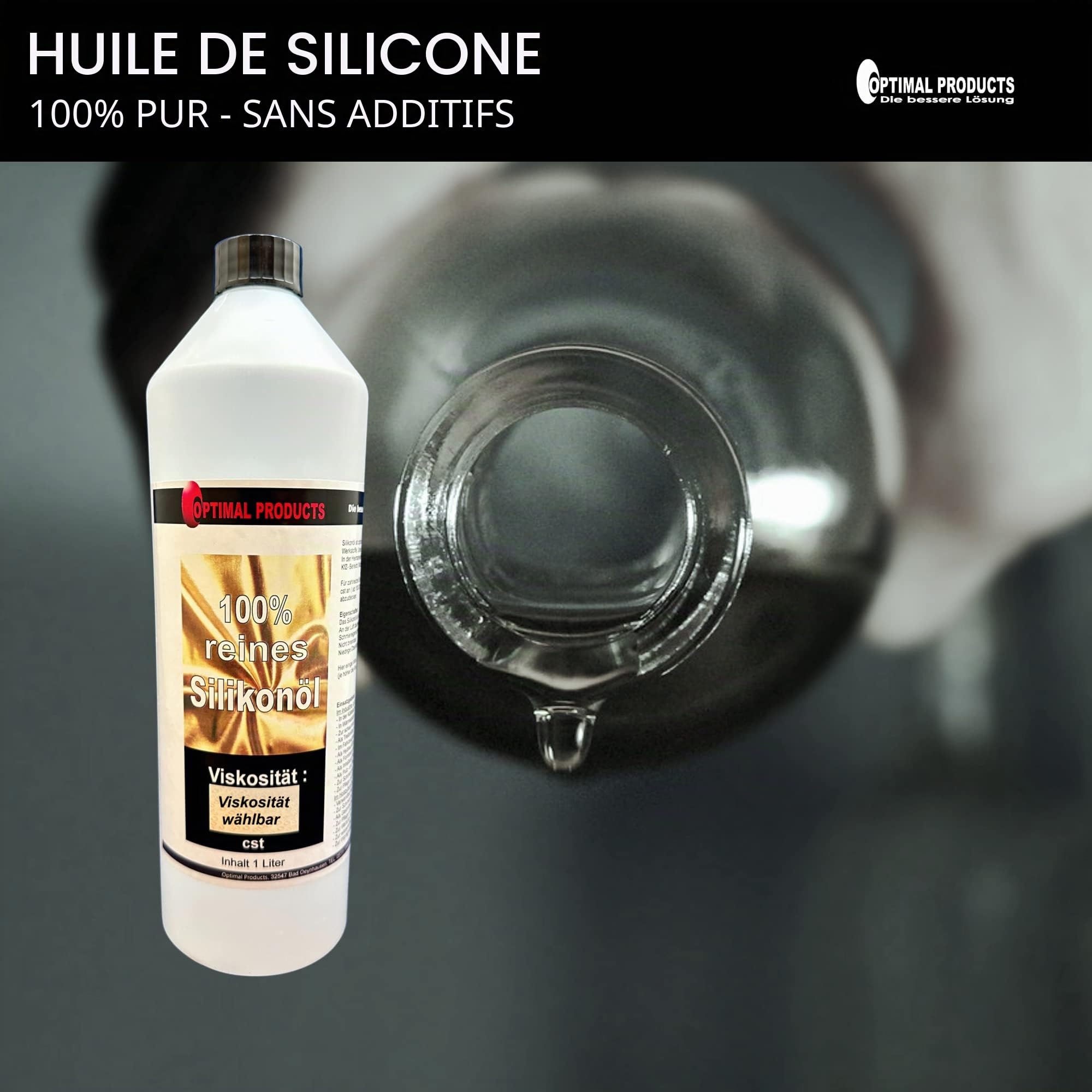 Optimal Products Huile de silicone 1 l I Silicone pur sans odeur I Huile lubrifiante pour métaux, plastiques et caoutchouc I 1 litre 100 cst