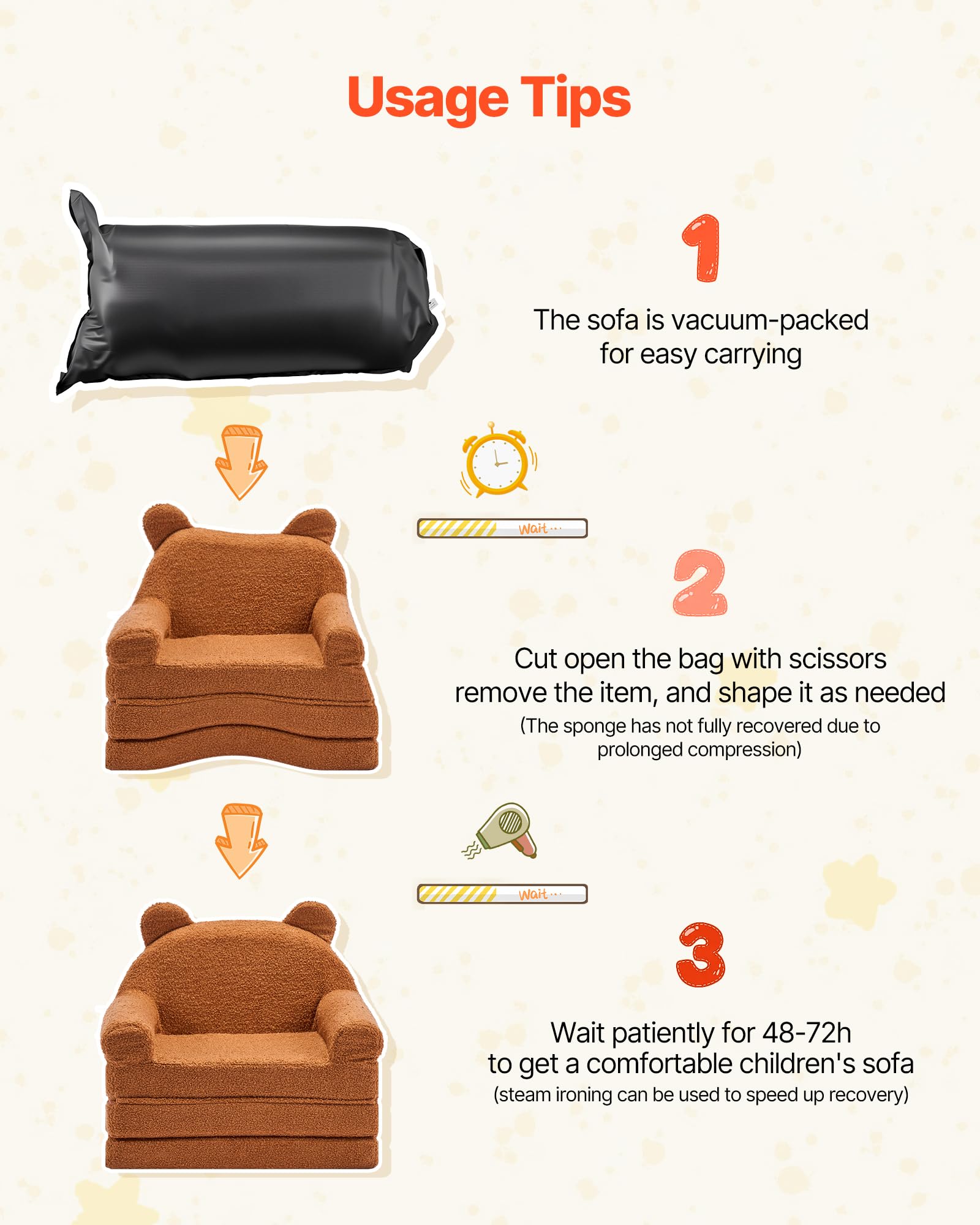 VEVOR Fauteuil pour Enfants Convertible 2-en-1, Canapé-lit Pliable et Moelleux, avec Accoudoirs, en Éponge 28D et Polaire Bouclette, Sofa Tout-Petits pour Chambre d’Enfants Salle de Jeux, Marron, M