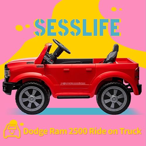 Miniatura 2 de Sesslife Dodge Ram 2500 - Camión eléctrico con licencia de 12 V para niños, con control remoto, luces LED, música MP3 y almacenamiento trasero,
