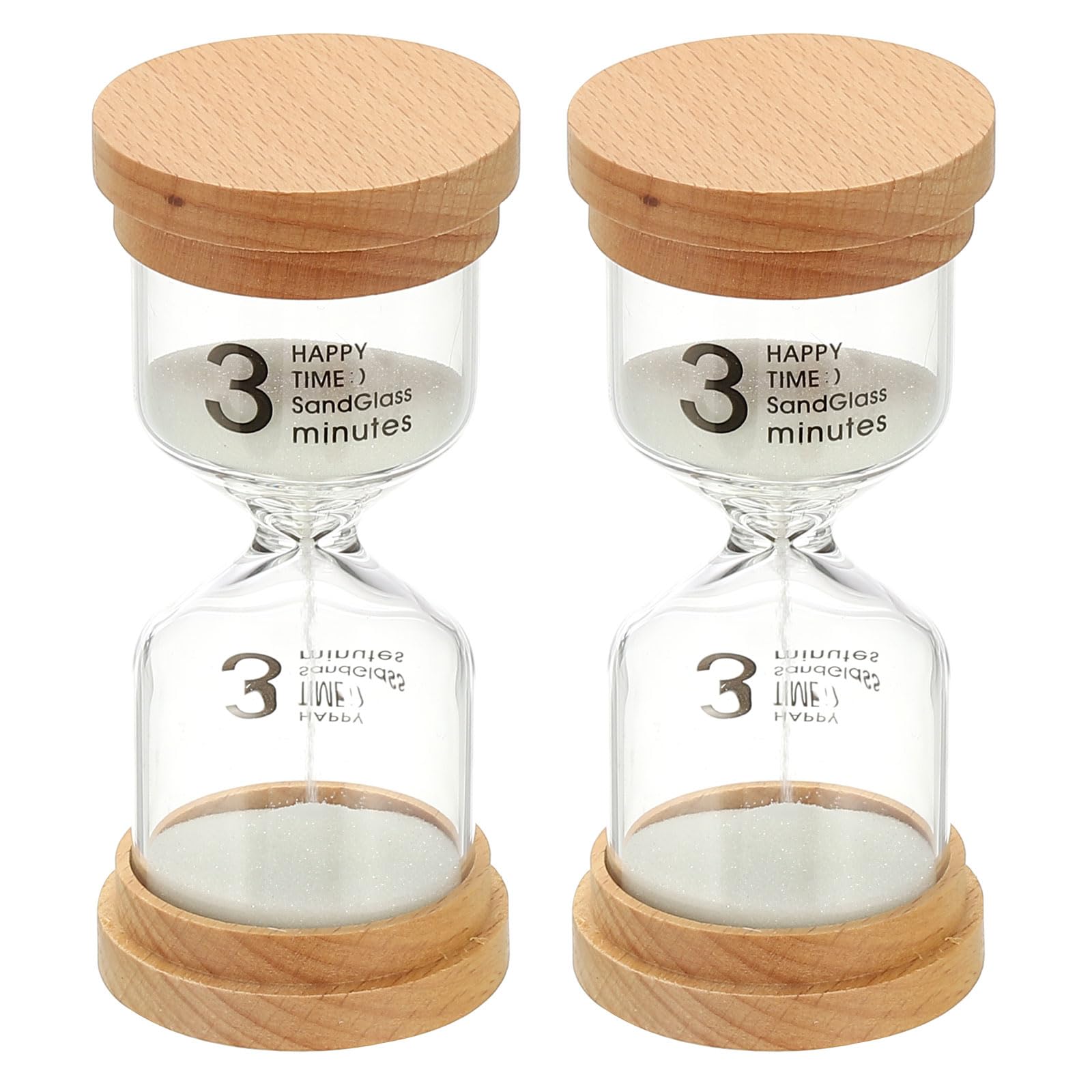 PATIKIL 3 Minute Sand Timer, 2 Pcs Wooden Sand Watch High Borosilicate Glass Sandglass Sand Clock for Games, Classroom, Kitchen, Office, Home