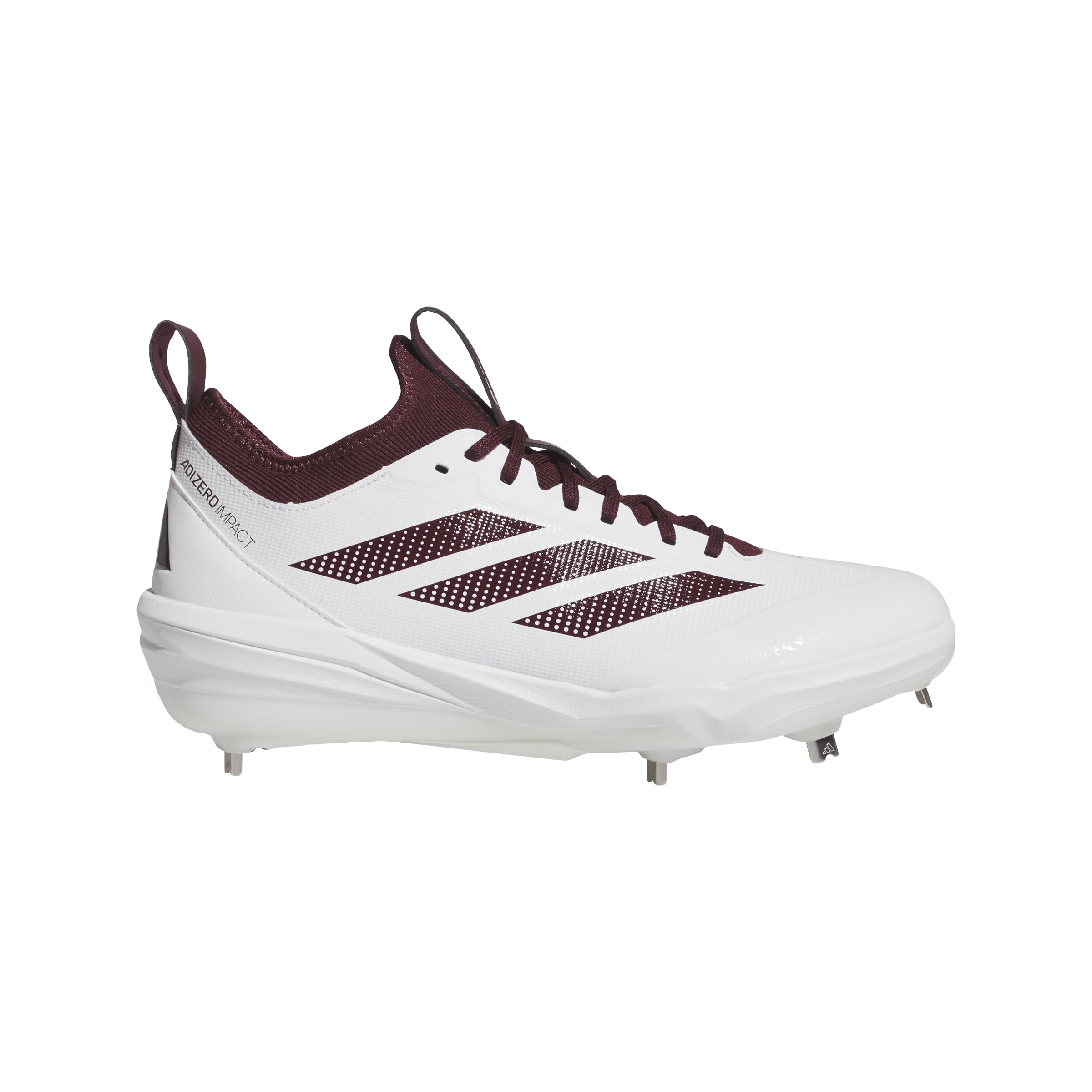 adidas Men's Adizero Impact 2.0 Baseball Sneaker, White/Team Maroon/Team Maroon, 11