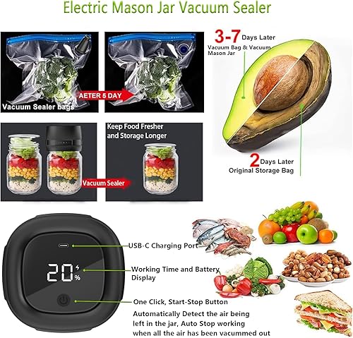 Miniatura 4 de Sellador al vacío eléctrico para tarros de masón, sellador al vacío automático para tarros con tapas de boca ancha y regular, tarros de conservas 3