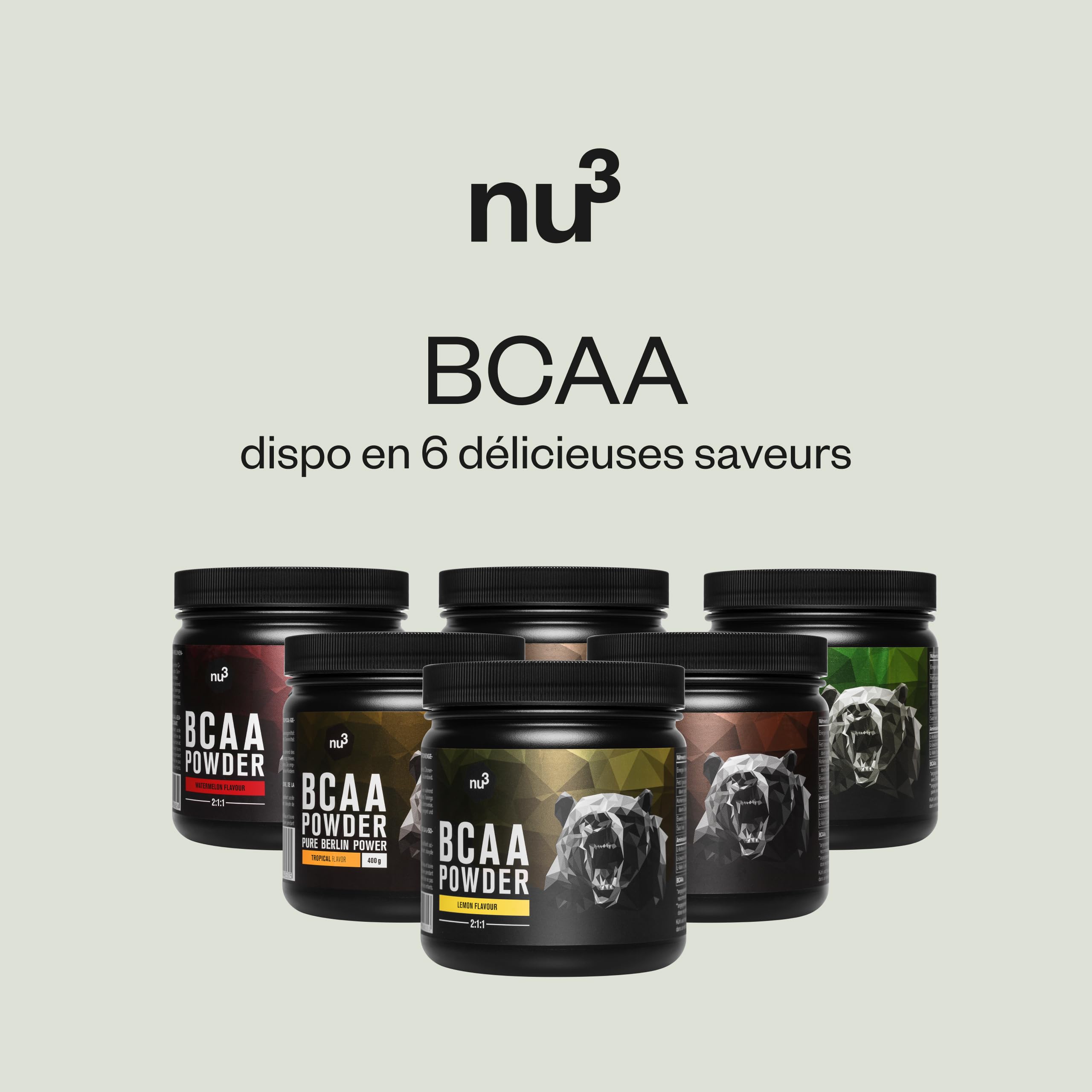 nu3 BCAA Vegan en poudre 400g Citron - Acides aminés complexes & essentiels - idéal pour l'effort sportif – Musculation et récupération – 9,8g de BCAA par portion - Alternative aux BCAA en comprimés