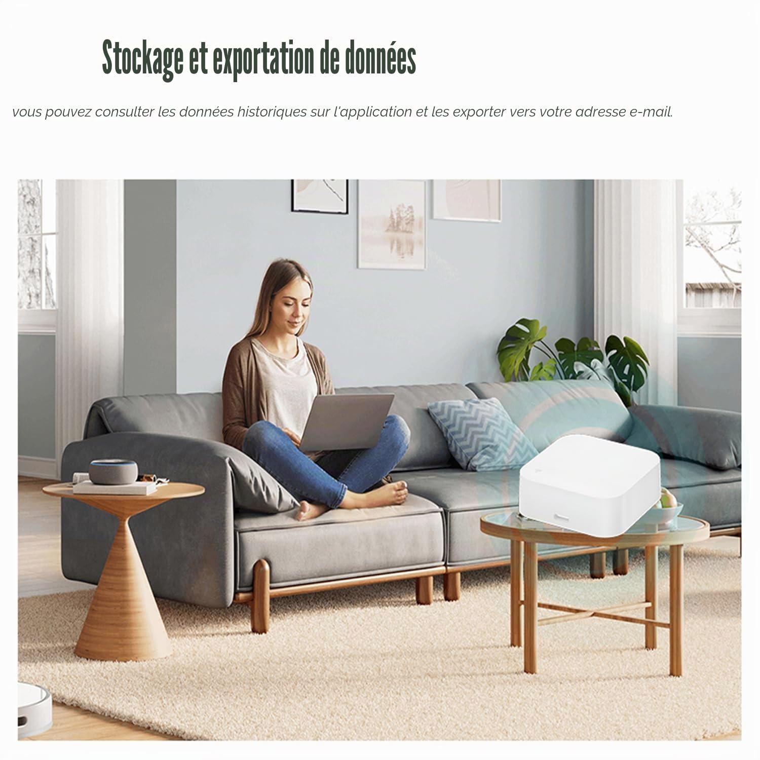 Thermomètre hygromètre WiFi intérieur extérieur : capteur intelligent de température et d'humidité avec notification d'application et stockage de données, portée de 150 m, compatible avec Alexa, 4