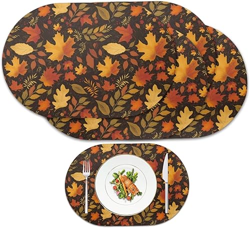 Miniatura 64 de Heat Resistant Placemats Oval Placemats Set of 6 Leather Washable and Wipeable Non Slip Place Mats, Waterproof Modern Dining Table Mats, Oval Floral